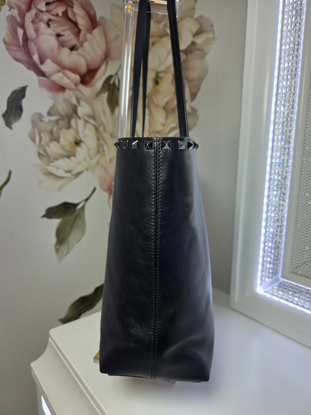 Authentic Valentino Garavani x Undercover Rockstud Rose Black Leather Tote
